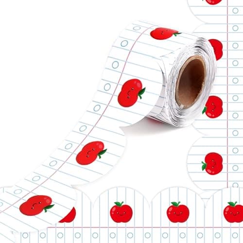 50ft Composition Notebook Paper Bulletin Board Border, Notebook Lined Pattern with Apple Scalloped Rolled Trim, Classroom Decor for Back to School Office Chalkboard Posterboard Wall Decoration