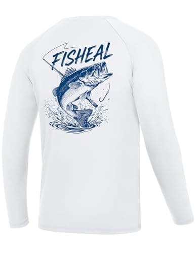 FISHEAL Men’s UPF 50+ Sun Protection Fishing Shirt, Long Sleeve Lightweight UV Rash Guard, Bass Fish Graphic T Shirts for Swimming Beach
