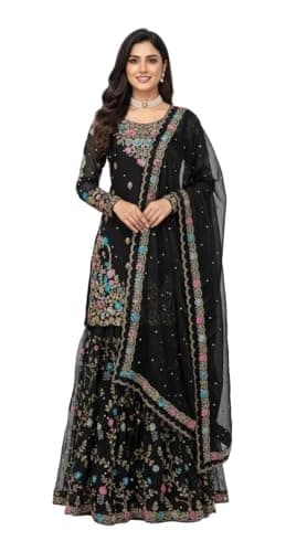 RoohVastra Ready to wear salwar kameez for women, Embroidered, Indian wedding, Pakistani, Eid suit R-5956 (Black, 36)