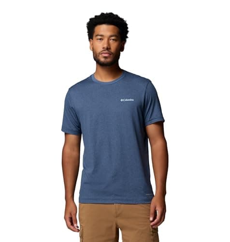 Columbia Men's Parsons Point Short Sleeve Back Graphic Tee, Collegiate Navy Heather/Linear Peaks, 2X