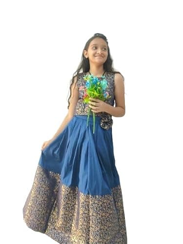 Brocade Girls Lehenga Choli Indian Kids Ethnic Dress, Girls Party Wear Chaniya Choli ghagra Choli for her Silk Skirt Girl Party Wear (2-3 Years) Blue