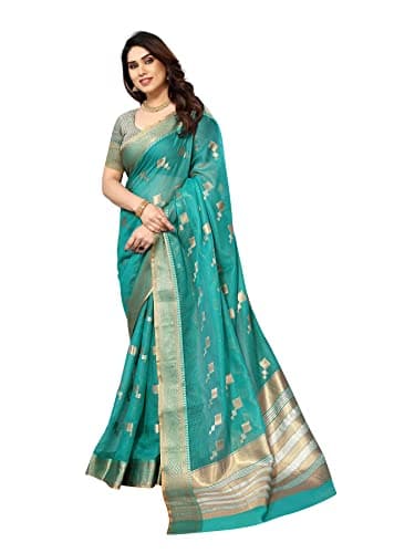 Sidhidata Women's Kota Doria Cotton Manipuri Saree With Unstitched Blouse Piece (Box Butta Seagreen_Seagreen_Free Size)
