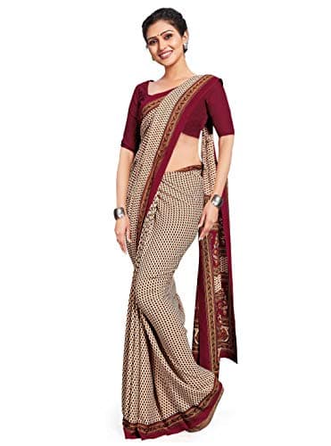 Miraan Women's Crepe Silk Saree and Blouse Piece Free Size Maroon