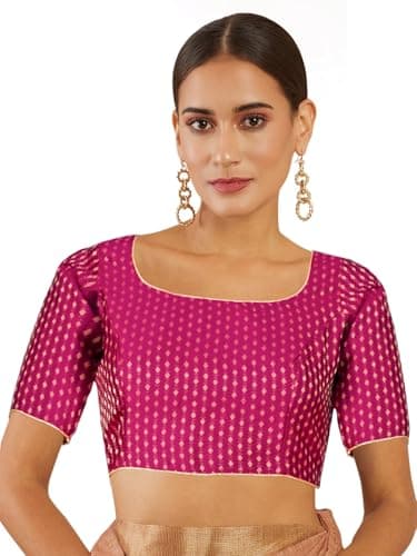 Chandrakala Women's Readymade Saree Blouse Elbow Length Sleeves,Pink Gold, Medium (B225PIN3)