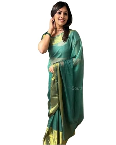 BE4ME.COM Ready to wear saree one min ready saree Pre draped pre-stitched sari with Unstitched Blouse (GREEN GOLD)