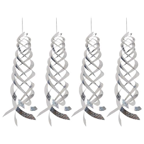 KOKMEYA Spiral Reflective Bird Repellent Device 4Pcs, 17.8 Inch Silver Bird Deterrent Hanging Ornament, Wind-Activated Rotating Reflector, for Garden, Yard, and Balcony Window Bird Control