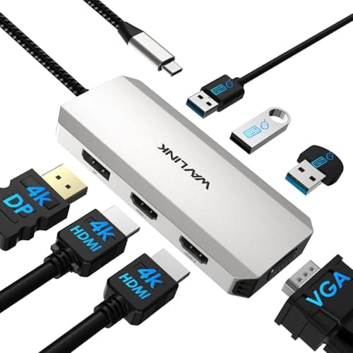 WAVLINK USB-C Docking Station w/ Dual HDMI, DisplayPort, VGA & 3x USB-A 2.0 $16