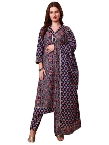 Tissu Women's Pure Cotton Blue Floral Printed Kurta Palazzo Set with Dupatta (794_Blue_M)