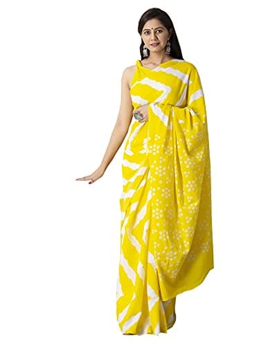 Shivanya Handicrafts Indian Jaipuri Bagru Ajrak Hand Block Printed Designer Ethnic Woven Party Wear Bollywood Style Cotton Mulmul Saree for Women With Blouse Piece_SH-0819