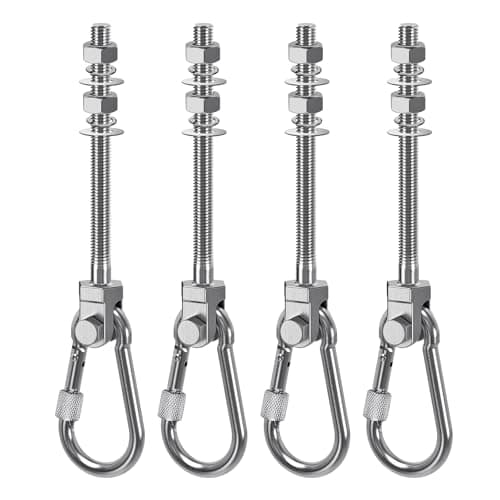 SELEWARE 4Pcs Heavy Duty Swing Hangers, 1500LB Capacity Stainless Steel Swing Set Hooks for Wood/Steel Beam, 5" x M2/5" Porch Swing Hardware for Playground Swing Hammock Chair Yoga Silk Punching Bag