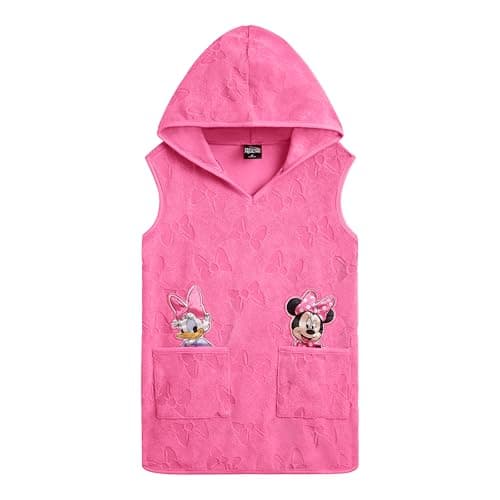 Disney Minnie Mouse Little Girls Loop Terry Cloth Hooded Swim Cover Up UPF 50+ Pink Daisy 7-8