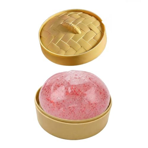 Dumpling Stress Balls Squishy Toys, Colorful Dumplings with Mystery Box, Colorful Dumpling Stress Balls Fidget with Steamer Box, Soft Squeeze Decompression Dough Party Gift (Glitter Pink)