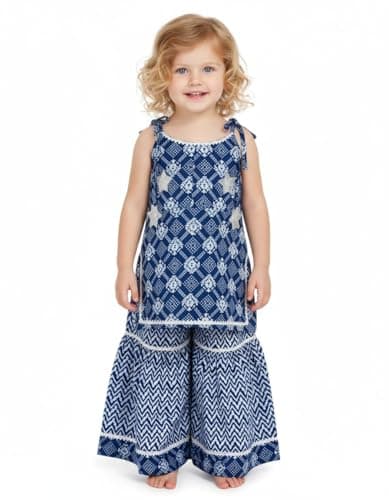 Chandrakala Kids Kurti Sharara Set for Girls Ethnic Wear Indigo Blue,4-5T (KG120BLU6)