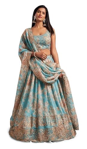 Frusha Women's Floral Embroidered & Sequined Navratri Garba Lehenga Choli Traditional Festival Party Wear Wedding Chaniya Choli (I, 34)