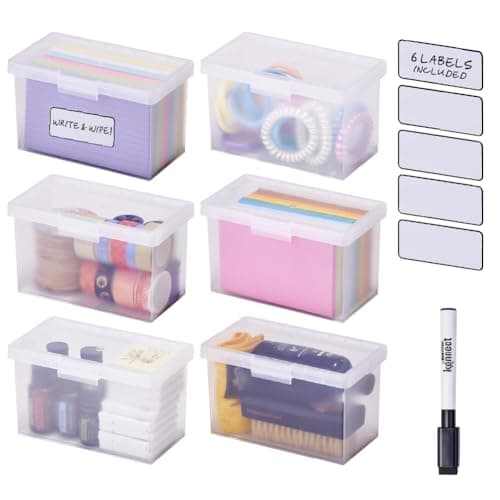 Bostitch Konnect Storage Containers with Lids, Office Organizer, Clear Plastic Box, Stackable for Index Cards, Labels, 1 Qt, 6 Pack