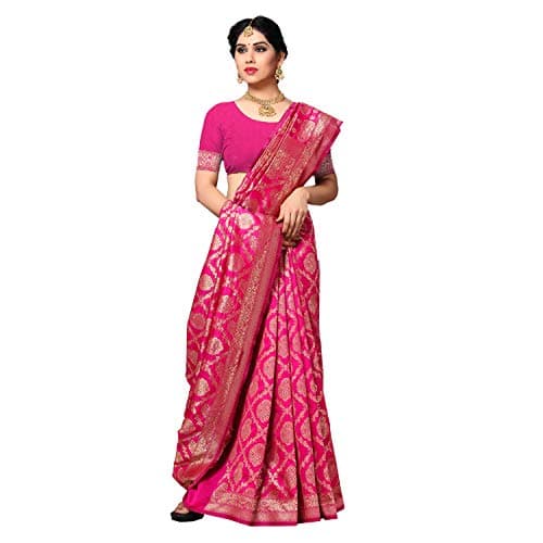 Sidhidata Textile Women's Kanjivaram Banarasi Jacquard Silk Saree With Blouse Piece (Silk Keri Pink_Pink_Free Size)