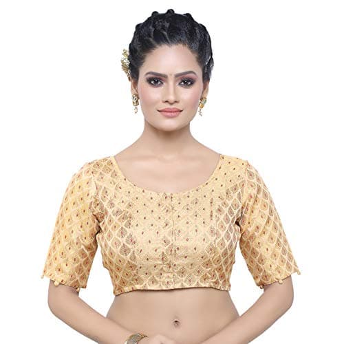 Madhu Fashion Women's Stitched Readymade Saree Blouse (32, Gold)
