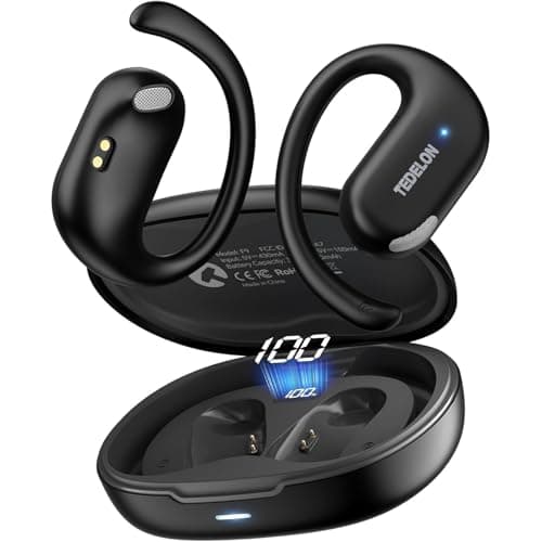 Open Ear Earbuds, 50H Open Ear Headphones Bluetooth 5.4, IPX6 Open Ear buds Wireless with Adjustable Ear hook, Hi-res Stereo, AI Clear Call, Lightweight, Wireless Over Earbud for Workout, Gym, Running