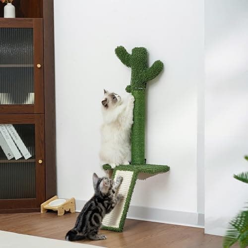 Cat Wall Step with Sisal Scratcher, Wall Mounted Cat Shelf for Indoor Cats, Space Saving Cat Climbing Furniture for Apartments & Small Spaces
