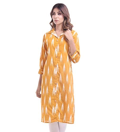 Chichi Indian Women's Printed Cotton Kurti Orange For Casual/Daily/Party Wear