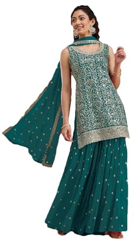 STELLACOUTURE Ready to wear salwar kameez for women, Plus size indian pakistani ethnic suit eid, wedding, party 2950-O (Teal, 54)