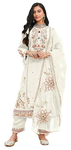 Shriva Fashion Indian Pakistani Women's Ready to wear plus size ethnic Salwar Kameez Suit for Eid Party Wedding Festivals (2975) (White, 36)