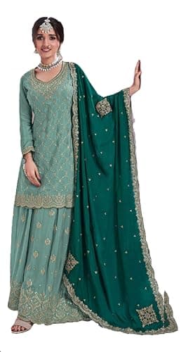 Shriva Fashion indian salwar kameez ready to wear Eid festival embroidered wedding salwar suit for women (2819) (Turquoise, 42)