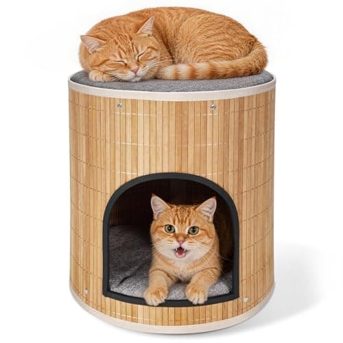 15.9" x 13.9" Tneltueb 2-Tier Indoor Handwoven Bamboo Foldable Cat Cave House $17.99 + Free Shipping w/ Prime or on $35+