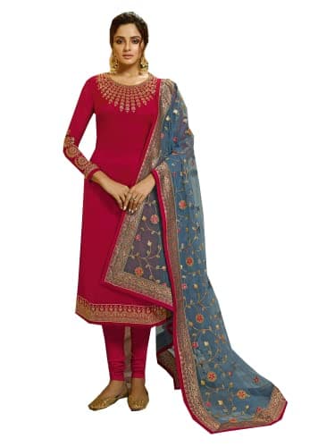 FABMIAMI women's ready to wear indian embroidered straight salwar kameez (4201straight) (40, Choice-6)