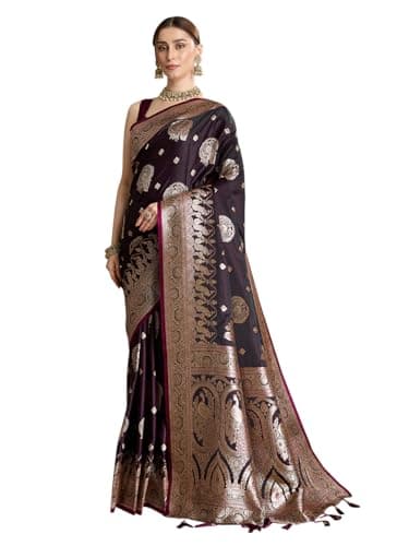 Vedant Vastram Women's Soft Litchi SIlk Banarasi Silk Jacquard Saree (Str-Rajgharana-01-Wine)
