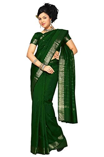 Sanskruti India Womens Indian Ethnic Traditional Banarasi Art Silk Saree Sari Wrap Fabric Dress Drape (Dark Green)
