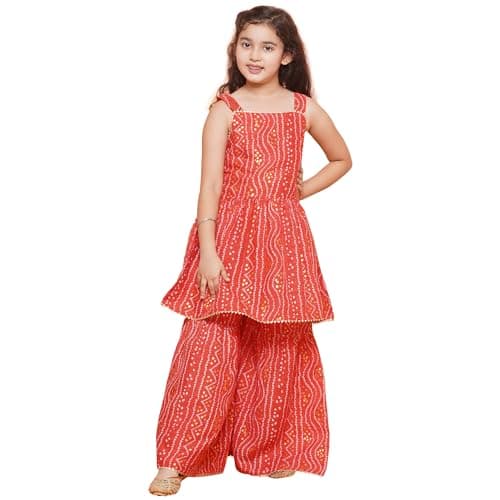 AJ DEZINES Girls Indian Ethnic Wear Salwar Kameez For Kids|Girls Punjabi Suit|Kids Kurta Sharara Set|Indian Dress|Red-32