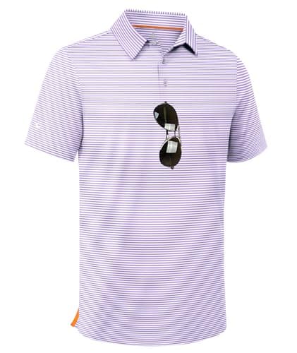 ZITY Men Golf Polo Shirts Short Sleeve Striped UPF 50+ Moisture Wicking Casual Collared Print T-Shirt for Men Purple Striped