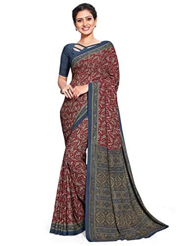 Miraan Women's WoSilk Blend Saree with Blouse Piece Free Size Maroon
