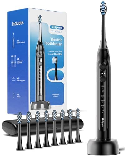 Onlyone Rechargeable Sonic Electric Toothbrush w/ 8 Brush Heads (Black) $9