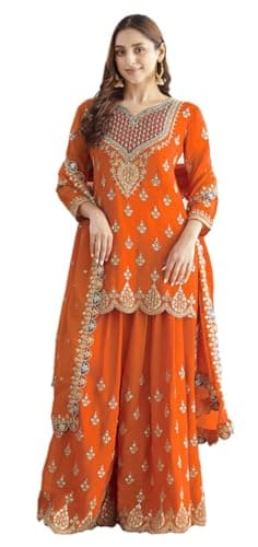 STELLACOUTURE Ready to wear salwar kameez for women, Plus size Indian Pakistani ethnic suit, Eid, Wedding, Party 3021-O (Orange, 52)