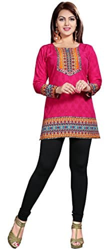 Kurti Top Tunic Women's Printed Blouse India Clothing (Pink, XL)