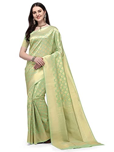 Jaanvi fashion Women's Banarasi Silk With Zari Jacquard Work Saree With Unstitched Blouse Piece(prashanti-green)