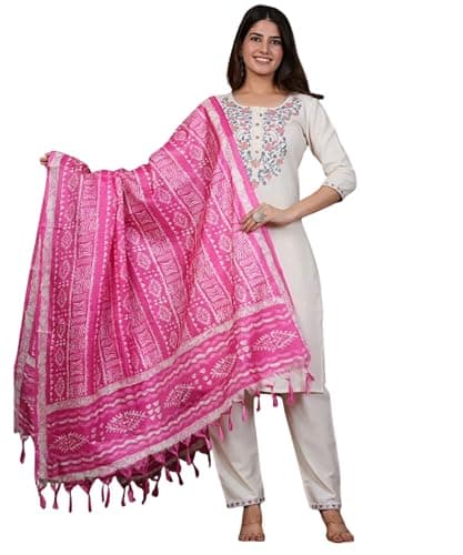 ANUYA Women’s Cotton Flex Kurta Set with Printed Dupatta | Indian Ethnic Outfit for Festive & Casual Wear (US, Alpha, X-Large, Regular, Regular, Standard, Pink)