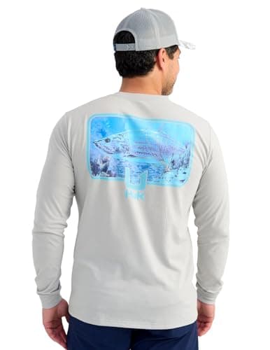 HUK Mens KC Scott Pocket Tee, Comfortable Performance Fishing Long Sleeve T-Shirt with Chest Pocket, Art Series - Harbor Mist, X-Large