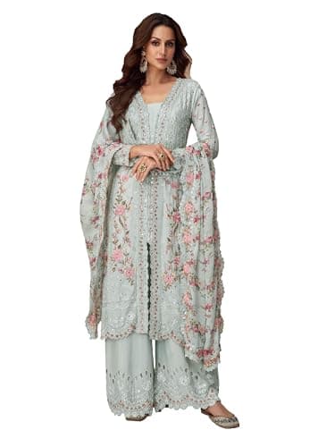 STELLACOUTURE indian pakistani salwar kameez ready to wear wedding embroidered eid festival suit for women 2873-O (Sky, 44)
