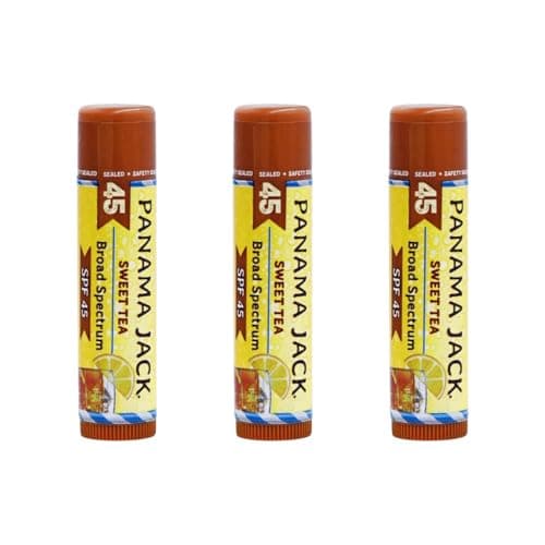 Panama Jack Sunscreen Lip Balm - SPF 45, Broad Spectrum UVA-UVB Sunscreen Protection, Prevents & Soothes Dry, Chapped Lips, Sweet Tea, 3-pack