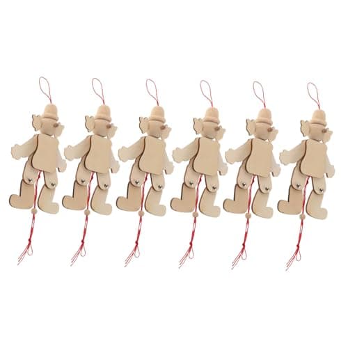 Abaodam 6pcs Unfinished Wooden Clown Marionette Pull String Puppet Dolls for DIY Crafts Interactive Handmade Wooden Clown for Birthday Parties and Family Gatherings
