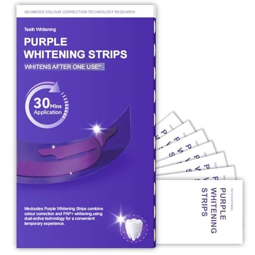 Teeth Whitening Strips 7 Treatments, Enamel Safe for Sensitive Tooth, Whitens Teeth, Purple Whitening Strips, Removes Yellow Stains & Bad Breath - Effective Color Correction for a Brighter Smile