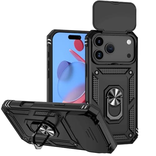Hitaoyou Compatible with iPhone 17 Pro Case 6.3", iPhone 17 Pro Magnetic Case with Camera Cover & Kickstand Military Grade Shockproof Cover Black