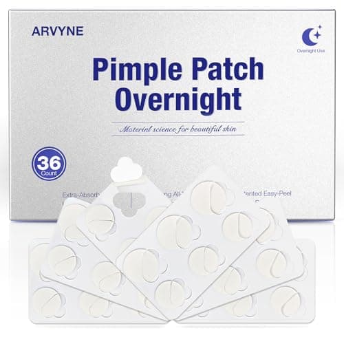 arvyne Overnight Pimple Patches 1.5X Thicker Hydrocolloid Acne Zit Patches for Face, All-Night Adhesion, Max Absorbency, Easy-Peel Design, Skin-Friendly, Korean Skin Care, 2 Size 36 Count