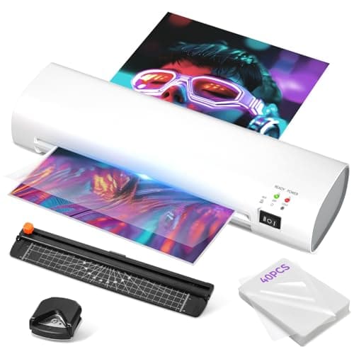 9 Inch Portable Laminator Machine with Anti-Jam Tech, All-in-One A4 Thermal Laminator w/Trimmer & Corner Rounder for Home, Office, School, Business, 40 Sheets Included(White)