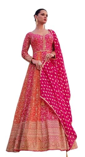 Delisa Ready to Wear Indian Pakistani Wedding/Party Wear Anarkali Gown Dress Suit for Women’s-5418 (US, Numeric, 42, Regular, Regular, Pink)