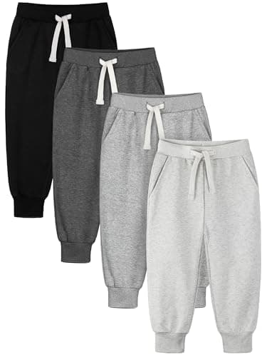 HXP 4 Pack Toddler Boys Sweatpants Pure Cotton Toddler Sweatpants Boys Kids Joggers Pants with Pocket Drawstring