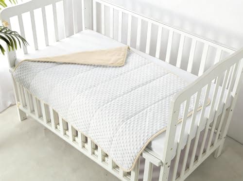 CREVENT Minky Baby Quilt Blanket for Girls Boys, Soft Plush Receiving Blanket for Newborns - 30x40 Inches (Beige + White)